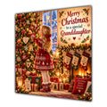 Granddaughter Christmas Card Girl Decorating Christmas Tree Red Jumper - unpersonalised 15 cm square matte greeting card