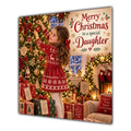 Daughter Christmas Card Girl Decorating Christmas Tree Red Jumper - unpersonalised 15 cm square matte greeting card