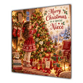 Niece Christmas Card Girl Decorating Christmas Tree Red Jumper - unpersonalised 15 cm square matte greeting card