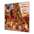 Girl Christmas Card Girl Decorating Christmas Tree Red Jumper - unpersonalised 15 cm square matte greeting card