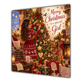 Girl Christmas Card Brunette Decorating Christmas Tree Red Jumper - unpersonalised 15 cm square matte greeting card