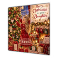 Daughter Christmas Card Blonde Decorating Christmas Tree Red Jumper - unpersonalised 15 cm square matte greeting card