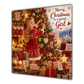 Girl Christmas Card Blonde Decorating Christmas Tree Red Jumper - unpersonalised 15 cm square matte greeting card