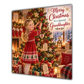 Granddaughter Christmas Card Blonde Decorating Christmas Tree Red Jumper - unpersonalised 15 cm square matte greeting card