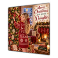 Daughter Christmas Card Blonde Decorating Christmas Tree Red Jumper - unpersonalised 15 cm square matte greeting card