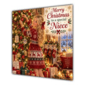 Niece Christmas Card Blonde Decorating Christmas Tree Red Jumper - unpersonalised 15 cm square matte greeting card