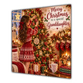 Granddaughter Christmas Card Brunette Decorating Christmas Tree Red Jumper - unpersonalised 15 cm square matte greeting card