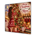 Niece Christmas Card Brunette Decorating Christmas Tree Red Jumper - unpersonalised 15 cm square matte greeting card