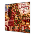 Girl Christmas Card Brunette Decorating Christmas Tree Red Jumper - unpersonalised 15 cm square matte greeting card