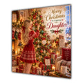 Daughter Christmas Card Blonde Decorating Christmas Tree Red Jumper - unpersonalised 15 cm square matte greeting card