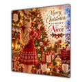 Niece Christmas Card Blonde Decorating Christmas Tree Red Jumper - unpersonalised 15 cm square matte greeting card