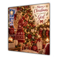 Girl Christmas Card Blonde Decorating Christmas Tree Red Jumper - unpersonalised 15 cm square matte greeting card