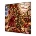 Niece Christmas Card Blonde Decorating Christmas Tree Red Jumper - unpersonalised 15 cm square matte greeting card
