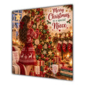 Niece Christmas Card Brunette Decorating Christmas Tree Red Jumper - unpersonalised 15 cm square matte greeting card