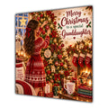 Granddaughter Christmas Card Brunette Decorating Christmas Tree Red Jumper - unpersonalised 15 cm square matte greeting card