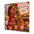 Girl Christmas Card Brunette Decorating Christmas Tree Red Jumper - unpersonalised 15 cm square matte greeting card