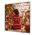 Daughter Christmas Card Brunette Hair Bun Decorating Christmas Tree - unpersonalised 15 cm square matte greeting card