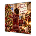 Daughter Christmas Card Brunette Hair Bun Decorating Christmas Tree - unpersonalised 15 cm square matte greeting card