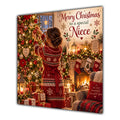 Niece Christmas Card Brunette Hair Bun Decorating Christmas Tree - unpersonalised 15 cm square matte greeting card
