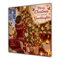 Granddaughter Christmas Card Brunette Hair Bun Decorating Christmas Tree - unpersonalised 15 cm square matte greeting card