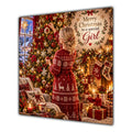 Girl Christmas Card Blonde Hair Bun Decorating Christmas Tree - unpersonalised 15 cm square matte greeting card