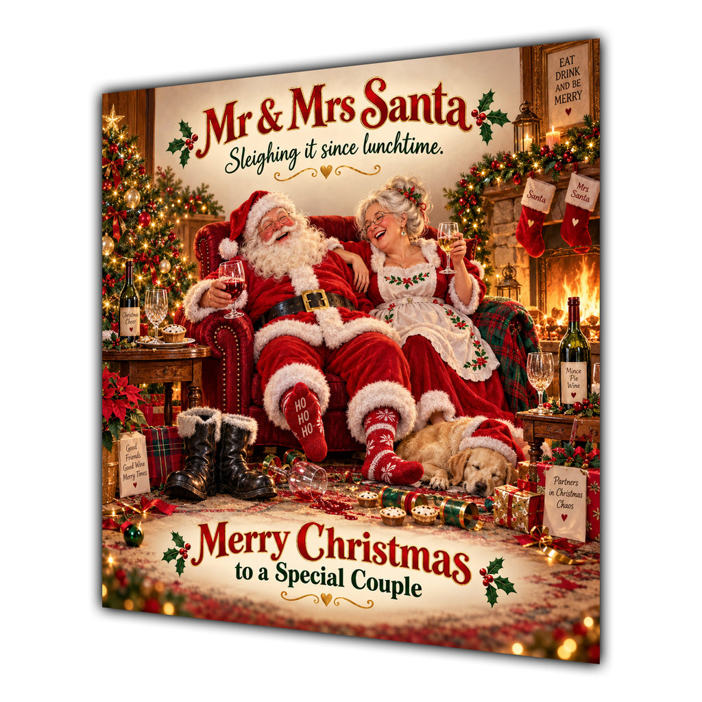 Couple Christmas Card Funny Mr and Mrs Santa Festive Scene - unpersonalised 15 cm square matte greeting card