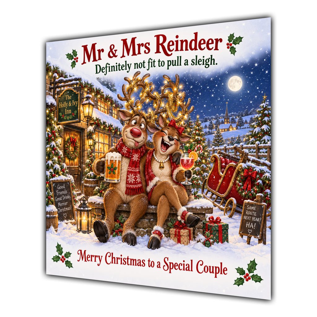 Couple Christmas Card Funny Mr and Mrs Reindeer Festive Scene - unpersonalised 15 cm square matte greeting card