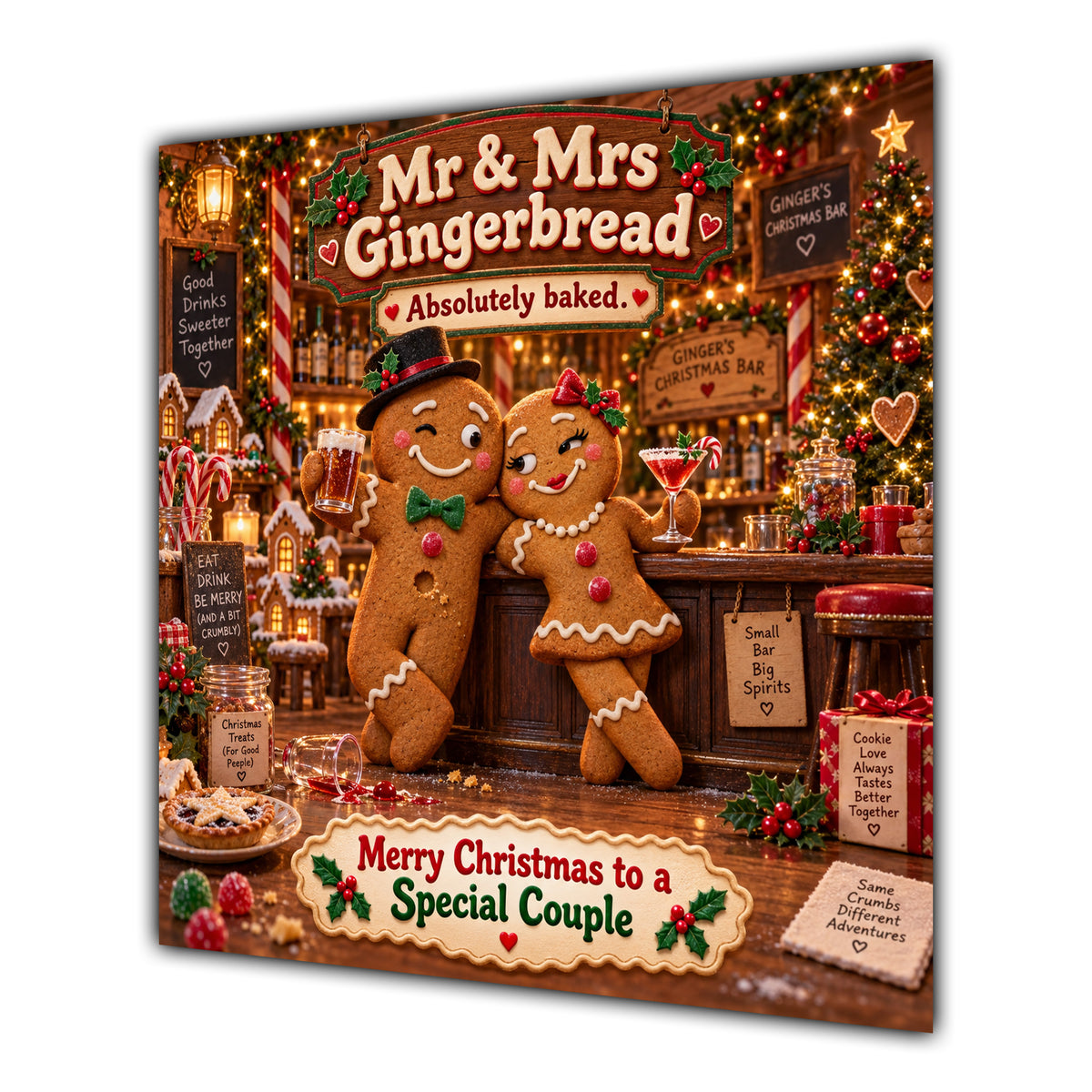 Couple Christmas Card Funny Mr and Mrs Gingerbread Festive Scene - unpersonalised 15 cm square matte greeting card