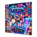 Couple Christmas Card Funny Mr and Mrs Penguin Neon Party - unpersonalised 15 cm square matte greeting card