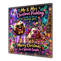 Couple Christmas Card Funny Mr and Mrs Christmas Pudding Neon Party - unpersonalised 15 cm square matte greeting card