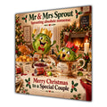 Couple Christmas Card Funny Mr and Mrs Sprout Festive Scene - unpersonalised 15 cm square matte greeting card
