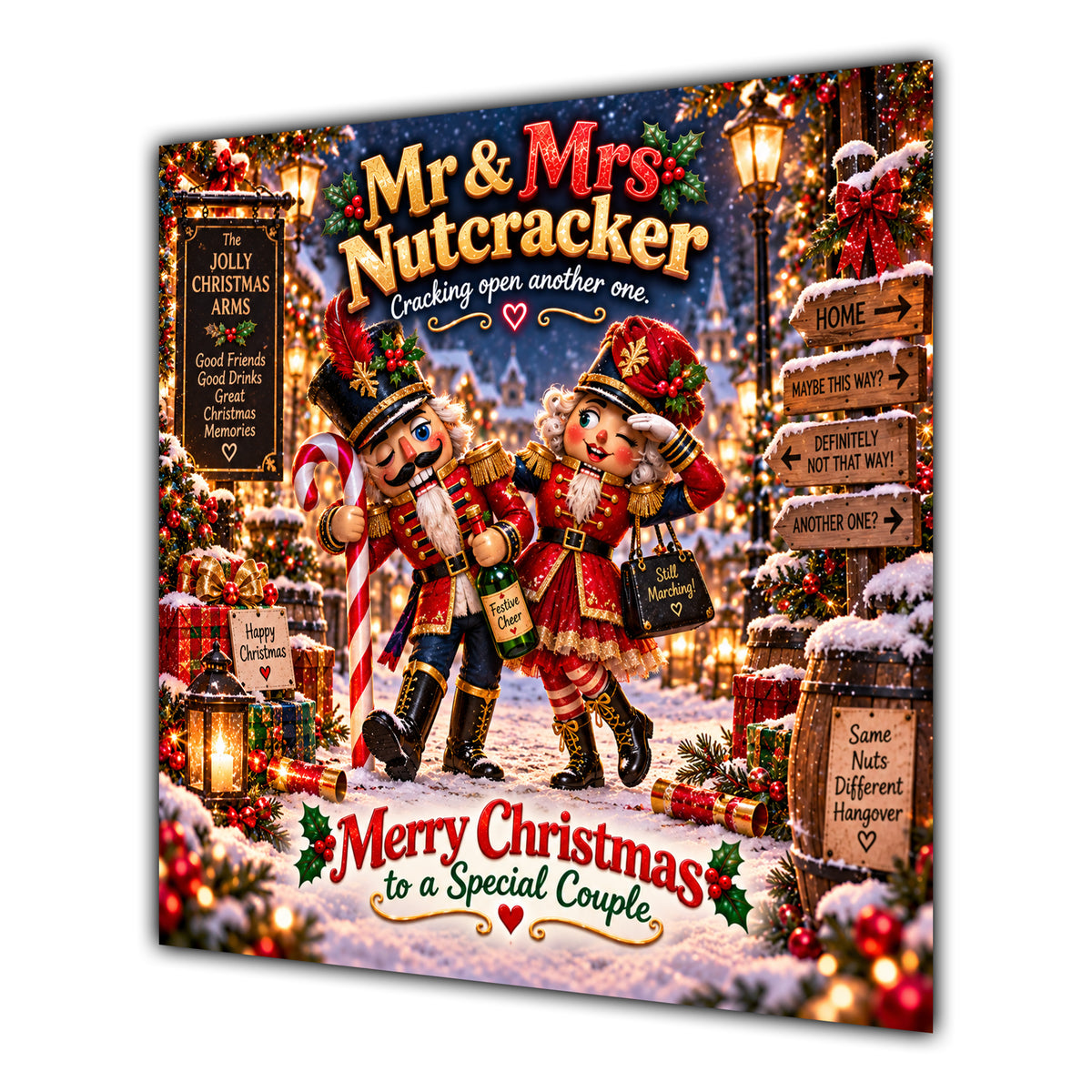 Couple Christmas Card Funny Mr and Mrs Nutcracker Festive Scene - unpersonalised 15 cm square matte greeting card