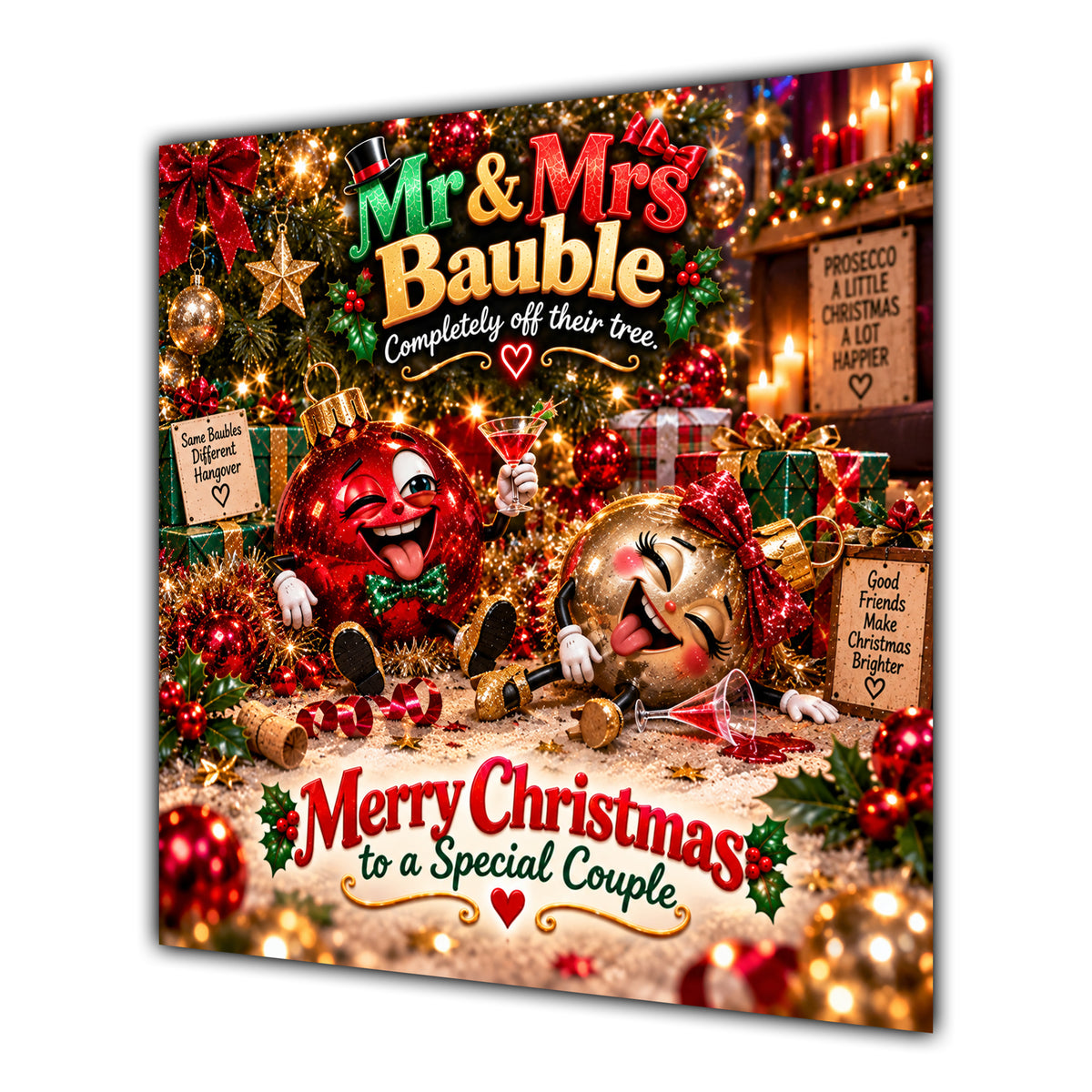 Couple Christmas Card Funny Mr and Mrs Bauble Festive Scene - unpersonalised 15 cm square matte greeting card