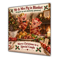 Couple Christmas Card Funny Mr and Mrs Pig in Blanket Festive Scene - unpersonalised 15 cm square matte greeting card