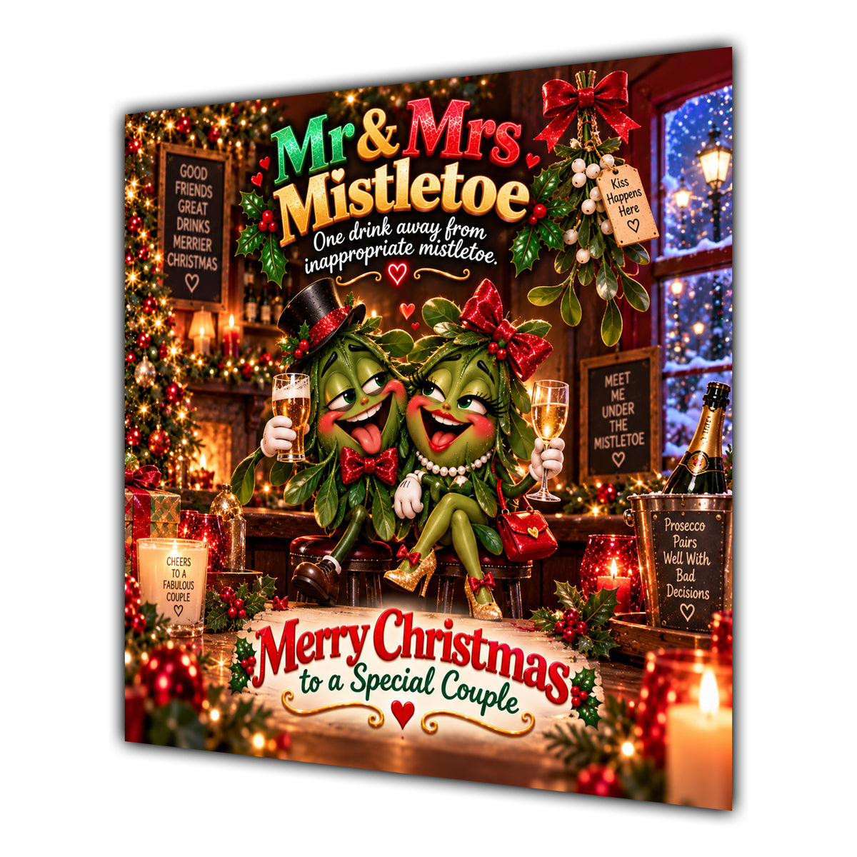 Couple Christmas Card Funny Mr and Mrs Mistletoe Festive Scene - unpersonalised 15 cm square matte greeting card
