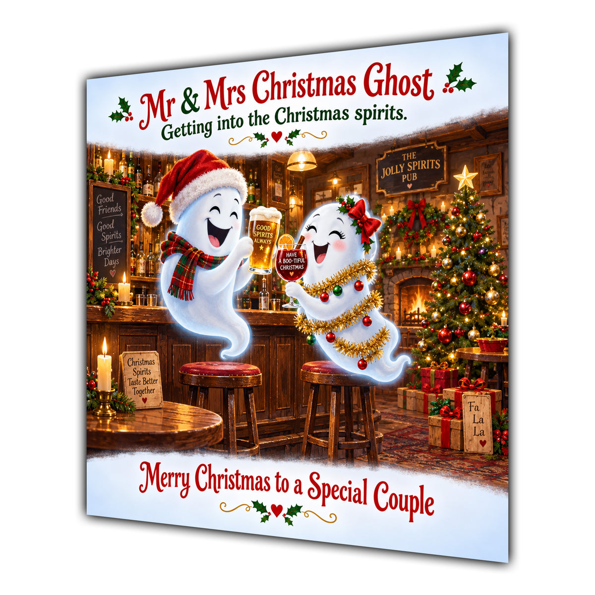 Couple Christmas Card Funny Mr and Mrs Christmas Ghost Festive Scene - unpersonalised 15 cm square matte greeting card