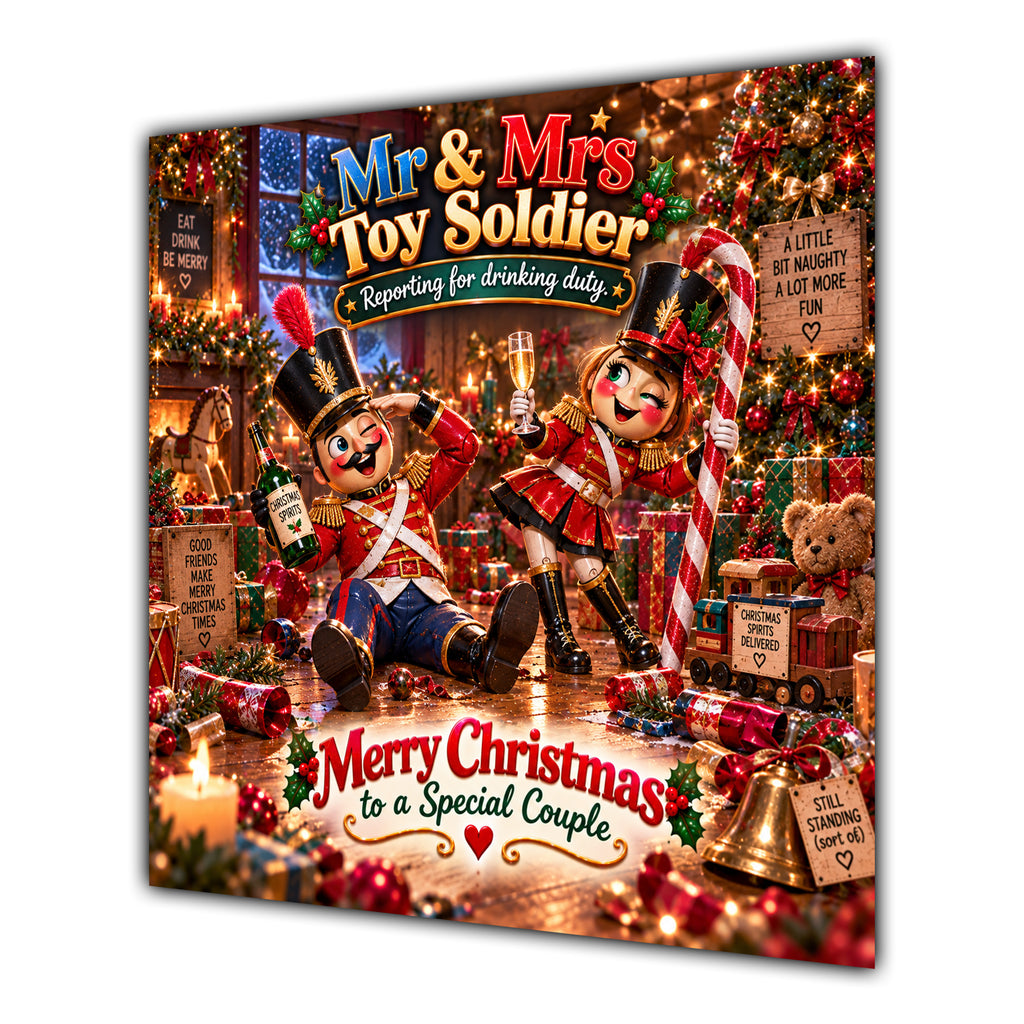Couple Christmas Card Funny Mr and Mrs Toy Soldier Festive Scene - unpersonalised 15 cm square matte greeting card