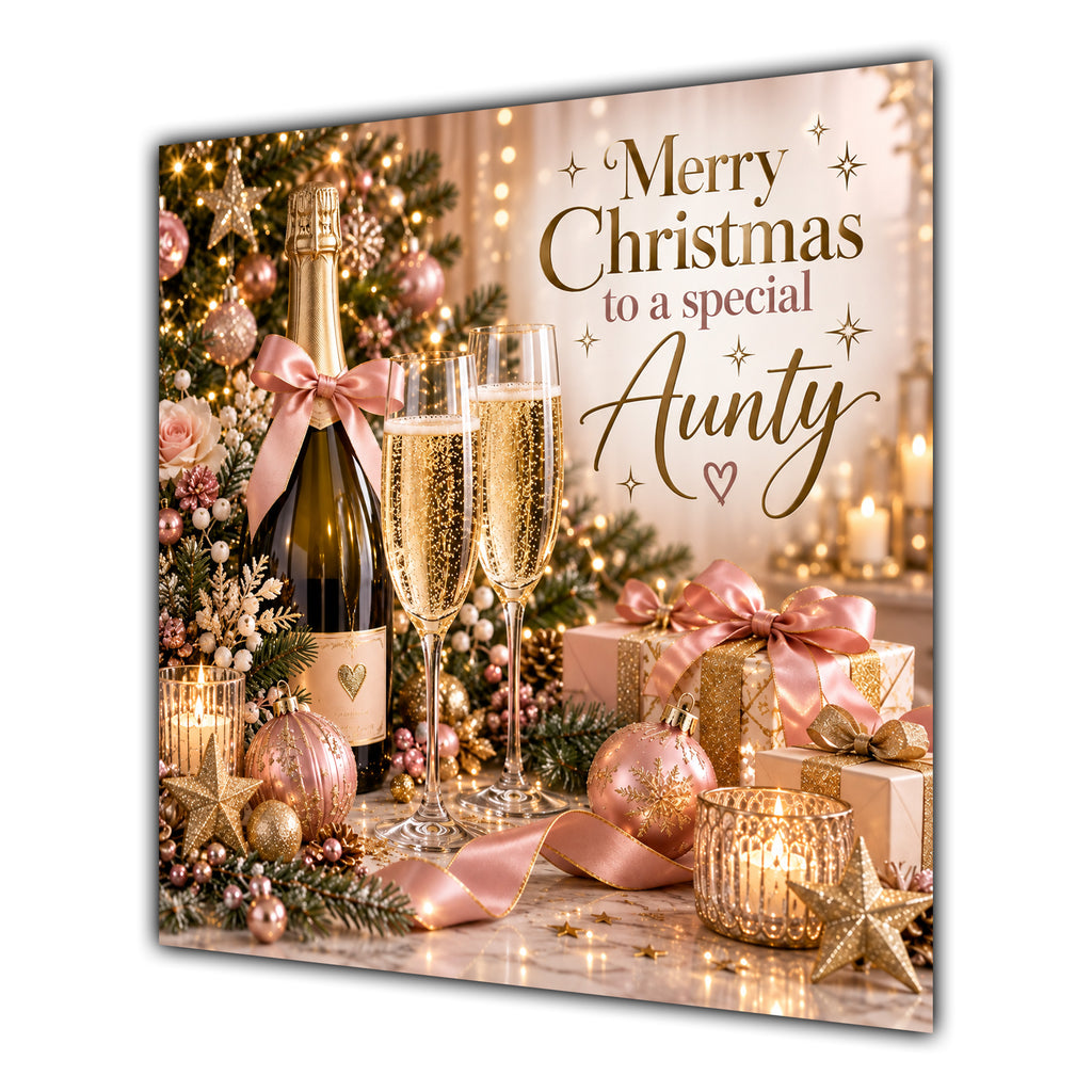 Aunty Christmas Card Champagne Pink Gold Christmas Gifts - unpersonalised 15 cm square matte greeting card