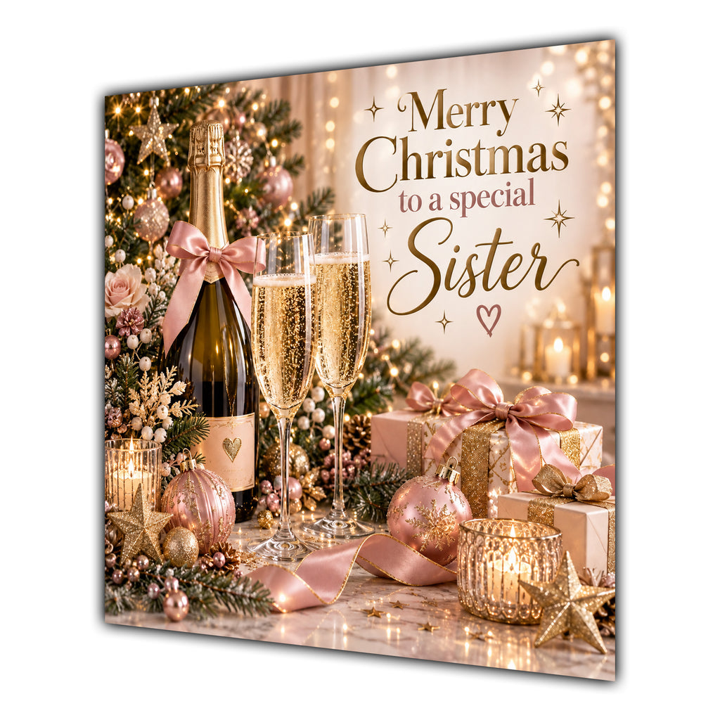 Sister Christmas Card Champagne Pink Gold Christmas Gifts - unpersonalised 15 cm square matte greeting card