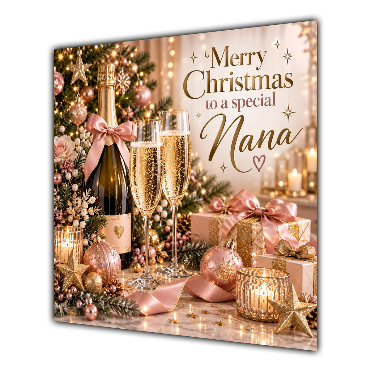 Nana Christmas Card Champagne Pink Gold Christmas Gifts - unpersonalised 15 cm square matte greeting card