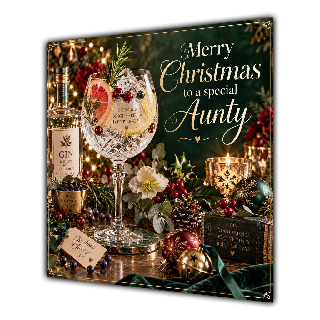 Aunty Christmas Card Gin Cocktail Christmas Green Gold - unpersonalised 15 cm square matte greeting card