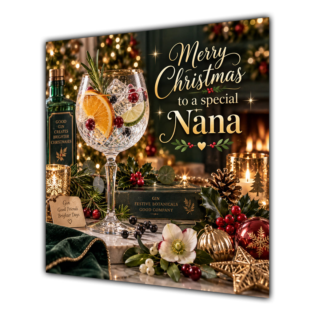 Nana Christmas Card Gin Cocktail Christmas Green Gold - unpersonalised 15 cm square matte greeting card