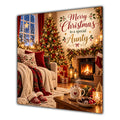Aunty Christmas Card Cosy Fireplace Christmas Tree Tea - unpersonalised 15 cm square matte greeting card