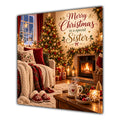 Sister Christmas Card Cosy Fireplace Christmas Tree Tea - unpersonalised 15 cm square matte greeting card