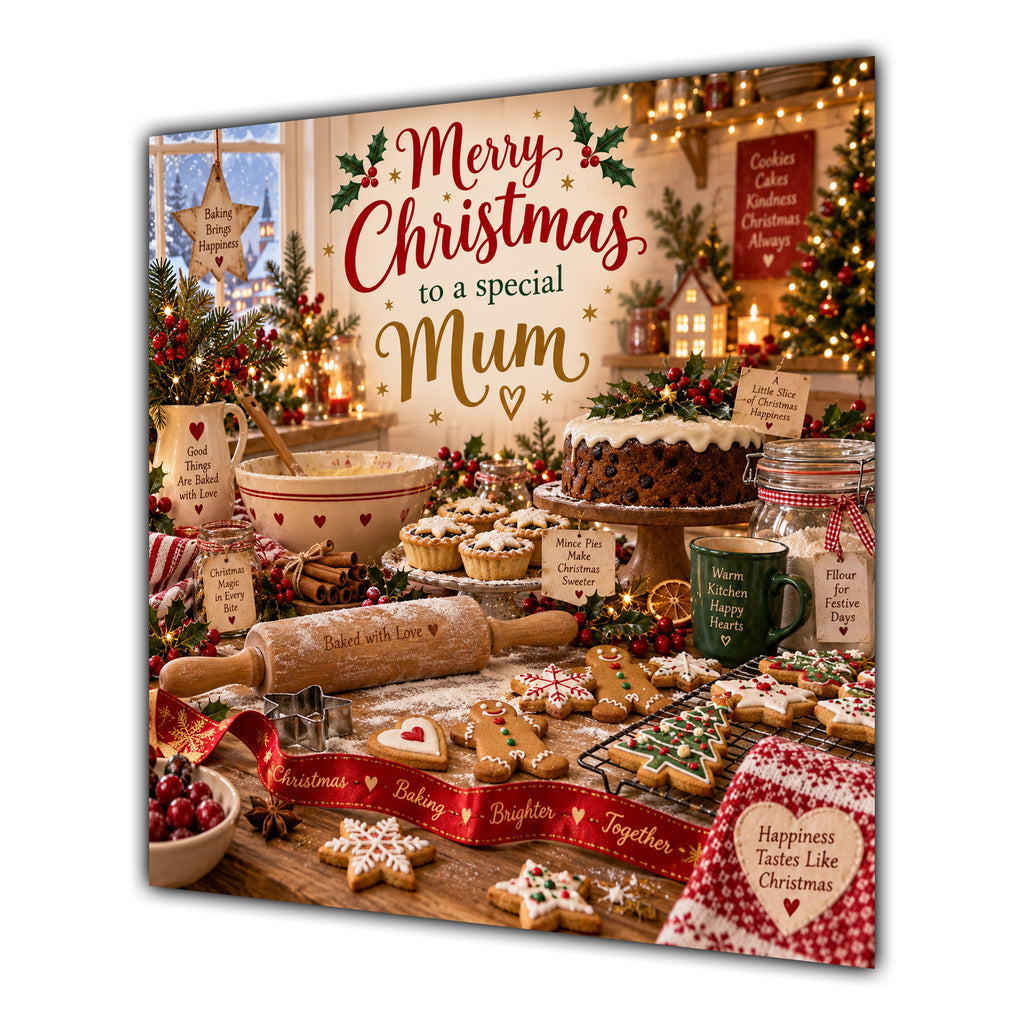 Mum Christmas Card Christmas Baking Gingerbread Cakes Kitchen - unpersonalised 15 cm square matte greeting card