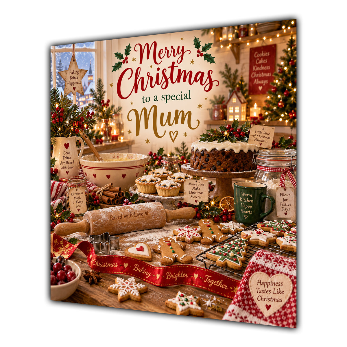Mum Christmas Card Christmas Baking Gingerbread Cakes Kitchen - unpersonalised 15 cm square matte greeting card