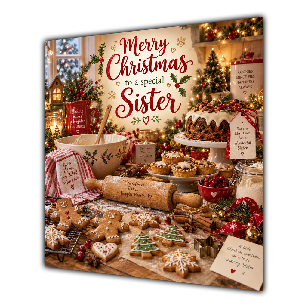 Sister Christmas Card Christmas Baking Gingerbread Cakes Kitchen - unpersonalised 15 cm square matte greeting card