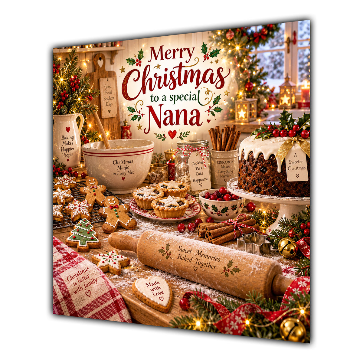 Nana Christmas Card Christmas Baking Gingerbread Cakes Kitchen - unpersonalised 15 cm square matte greeting card