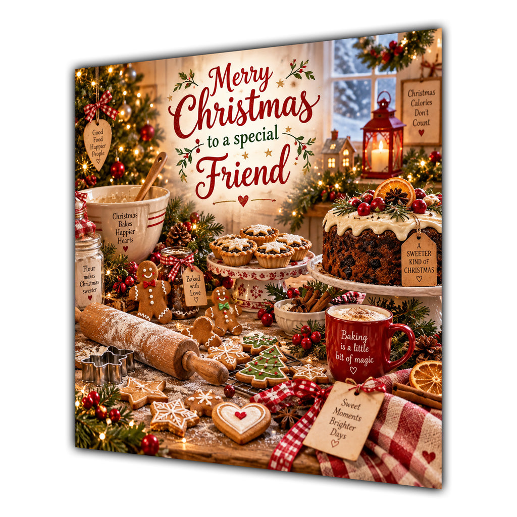 Friend Christmas Card Christmas Baking Gingerbread Cakes Kitchen - unpersonalised 15 cm square matte greeting card