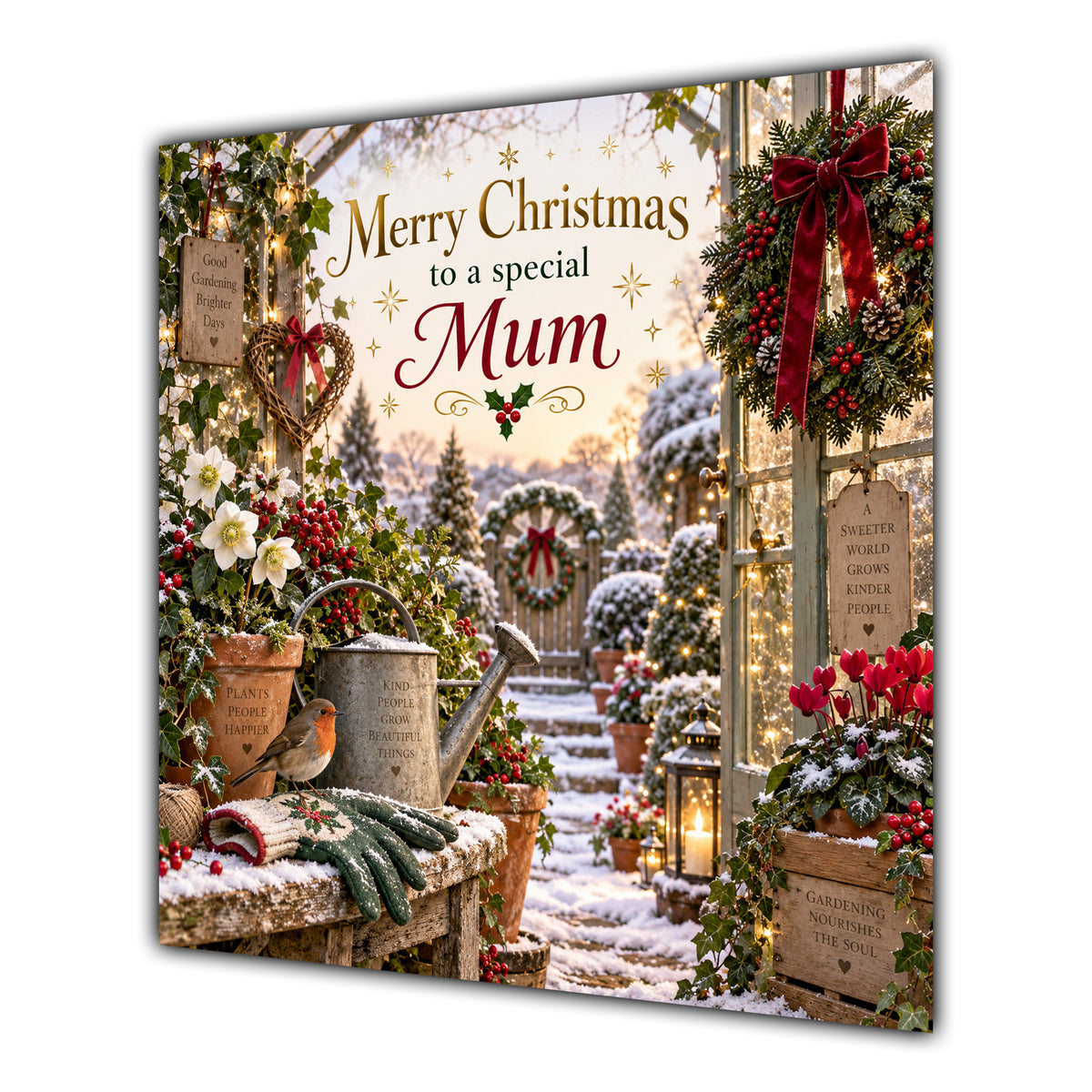 Mum Christmas Card Gardening Winter Greenhouse Hellebore Flowers - unpersonalised 15 cm square matte greeting card